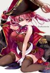  1girl bangs black_eyepatch blush breasts hair_ribbon hat hinahino hololive houshou_marine large_breasts long_hair looking_at_viewer open_mouth pirate red_eyes red_hair ribbon smile solo twintails virtual_youtuber 