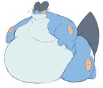  absurd_res amphibian belly blue_body bodily_fluids feral hi_res lying male morbidly_obese nintendo obese on_front overweight pok&eacute;mon pok&eacute;mon_(species) simple_background solo swampert sweat video_games white_background white_belly white_body zephy_03 