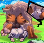  2021 abdominal_bulge absurd_res anal anal_penetration anthro anthro_on_feral anus arcanine balls bestiality big_balls bodily_fluids butt canid canine cum cum_in_ass cum_inside duo feral fox genital_fluids genitals hi_res knot knotting male male/male male_penetrated male_penetrating male_penetrating_male mammal nintendo outside pawpads paws penetration penis pok&eacute;mon pok&eacute;mon_(species) sex shinyfoxguy size_difference tongue tongue_out video_games 