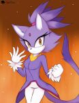  anthro blaze_the_cat clothing felid feline female fur hi_res looking_at_viewer mammal orange_eyes purple_body purple_clothing purple_fur skyversa solo sonic_the_hedgehog_(series) 