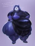  anthro belly big_belly big_breasts big_butt blue_body blue_fur blue_hair breasts butt canid canine clothed clothing curvy_figure emberwick english_text female fox fur hair hi_res krystal looking_at_viewer mammal morbidly_obese morbidly_obese_anthro nintendo obese obese_anthro obese_female overweight overweight_anthro overweight_female simple_background smile solo star_fox text thick_thighs video_games voluptuous wide_hips 