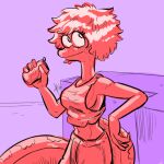  1:1 amphibia_(series) amphibian anthro arm_support bella_(amphibia) beverage_can breasts clothing disney female hair leaning_on_elbow midriff newt salamander_(amphibian) shirt short_hair side_boob solo sweatpants tank_top thedarkzircon topwear 