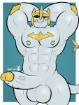  balls big_balls biped erection galio_(lol) genitals hi_res humanoid humanoid_genitalia humanoid_penis league_of_legends looking_at_viewer male male/male muscular muscular_humanoid muscular_male nipples pecs penis raptorart riot_games simple_background smile solo video_games 