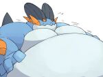  amphibian belly blue_body blue_skin feral fin hi_res male moobs morbidly_obese nintendo obese overweight pok&eacute;mon pok&eacute;mon_(species) simple_background solo swampert video_games white_belly white_body white_skin zephy_03 