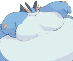  absurd_res amphibian belly blue_body blue_skin feral fin hi_res male moobs morbidly_obese nintendo obese overweight pok&eacute;mon pok&eacute;mon_(species) simple_background solo swampert video_games white_belly white_body white_skin zephy_03 