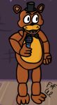  animatronic anthro brown_body clothing digital_media_(artwork) five_nights_at_freddy&#039;s fivemore freddy_(fnaf) friday_night_funkin hat headgear headwear looking_aside machine male mammal microphone open_mouth robot shaded solo top_hat ursid video_games 