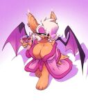  anthro bedroom_eyes big_breasts bigdad breasts chiropteran cleavage clothed clothing female hair hair_over_eye hi_res mammal narrowed_eyes one_eye_obstructed robe rouge_the_bat seductive solo sonic_the_hedgehog_(series) straw wine_glass wings 