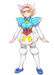  1girl alternate_costume apron breasts character_request closed_mouth cosplay enmaided gundam looking_at_viewer maid short_hair simple_background skirt smile solo thighhighs ueyama_michirou white_background 