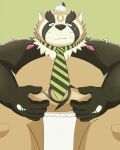  2021 anthro asian_clothing bodily_fluids brown_body brown_fur canid canine clothing east_asian_clothing fundoshi fur hi_res humanoid_hands japanese_clothing kemono live-a-hero male mammal moobs nipples overweight overweight_male raccoon_dog shoen solo sweat tanuki tinhotarou underwear video_games 