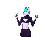  anthro blue_eyes blue_hair bottomwear canid canine canis clothed clothing crop_top crossdressing hair hi_res male mammal normalordinaryperson rubber shirt skirt solo topwear wolf 