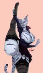  big_breasts breasts digitigrade felid female genitals hi_res huge_breasts looking_at_viewer mammal nagainosfw one_leg_up pussy queen_of_cats raised_leg ready_player_one signature simple_background stripes 