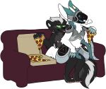  anthro arachnope casual_sex cybernetics cyborg duo food hi_res knot korin_(sirhades123) machine male male/male male_penetrated male_penetrating male_penetrating_male mammal mephitid penetration pizza protogen river_(character) robot sex skunk 