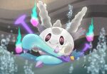  :&gt; air_bubble bubble closed_mouth commentary_request galarian_corsola galarian_form gen_7_pokemon gen_8_pokemon glowing highres holding mareanie no_humans nullma pokemon pokemon_(creature) revenge shiny signature smile underwater 