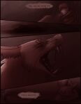  comic digital_media_(artwork) duo english_text eyes_closed feral fur hair hi_res human lemondeer male mammal monochrome monster mordecai_(lemondeer) noah_(downthehatch) open_mouth simple_background size_difference sleeping teeth text whiskers yawn 