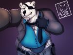  anthro bound camsan_r_s clothing epic_games fortnite gloves handwear hi_res male male/male mammal musclegut necktie overweight polar_bear polar_patroller_(fortnite) slightly_chubby solo suit undressing ursid ursine video_games 