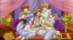  4girls alcohol apple areolae armband barefoot blonde_hair blurry bracelet breasts brown_eyes brown_hair cleavage closed_eyes cup cushion face_mask food fruit fruit_bowl fuyou_kaede grapes hand_on_another's_chest harem indian_style jewelry kareha kneeling large_breasts laughing lion lisianthus long_hair mask midoriba_itsuki multiple_girls nerine open_mouth orange_hair pitcher pointy_ears purple_hair red_hair ribbon sash screencap see-through short_hair shuffle! sideboob sitting topless treasure_chest vest wine 