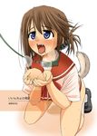  bottomless breath brown_hair collar cover cover_page dog_tail drooling duplicate folded_ponytail hair_ornament hairclip kneeling komaki_manaka konno_azure leash looking_up saliva school_uniform serafuku solo tail to_heart_2 tongue tongue_out 