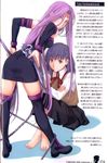  dress fate/stay_night fate_(series) highres long_hair matou_sakura multiple_girls nameless_dagger rider strapless strapless_dress takayama_kisai thighhighs translation_request very_long_hair 