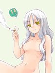  breasts caren_hortensia cigarette fate/hollow_ataraxia fate_(series) green_eyes lowres medium_breasts misaki_kozue nude silver_hair solo 