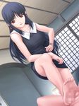  1girl barefoot black_hair bracelet censored earrings feet footjob game_cg hand_on_hip hands hetero hiiragi_kaname jewelry legs long_hair mosaic_censoring nee_chanto_shiyou_yo! penis shironeko_sanbou solo_focus toes 