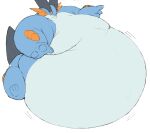  absurd_res amphibian anthro belly belly_jiggle blue_body blue_skin feral fin hi_res male morbidly_obese nintendo obese overweight pok&eacute;mon pok&eacute;mon_(species) simple_background solo swampert video_games weight_gain white_belly white_body white_skin zephy_03 