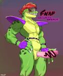  2021 anthro barazoku bebebebebe biceps blush bodily_fluids bracelet butt censored claws clothing crocodile crocodilian crocodylid cum cum_on_penis english_text erection eyewear fingerless_gloves five_nights_at_freddy&#039;s five_nights_at_freddy&#039;s:_security_breach genital_fluids genitals glasses gloves green_body green_nose green_skin grey_eyes hair half-closed_eyes handwear hi_res holding_penis humanoid_genitalia humanoid_penis jewelry male manly mohawk montgomery_gator_(fnaf) multicolored_body multicolored_skin muscular narrowed_eyes navel nude pecs penis pink_penis precum presenting presenting_penis presenting_slit purple_background red_hair reptile scalie sharp_claws sharp_teeth short_hair shoulder_guards simple_background slit solo spiked_bracelet spikes standing star star_sunglasses teeth text thick_penis thick_thighs triceps vein veiny_penis video_games yellow_body yellow_skin 