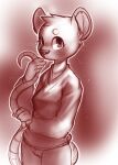  2020 anthro bottomless clothed clothing conditional_dnp elijah-draws female genitals head_tuft hi_res holding_tail looking_at_viewer mammal monochrome mouse murid murine pussy rodent simple_background solo tuft whiskers 