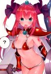  ? absurdres armor bangs bikini bikini_armor blue_eyes blush boots breasts cape choker condom condom_in_mouth curled_horns dragon_horns dragon_tail elizabeth_bathory_(brave)_(fate) elizabeth_bathory_(fate)_(all) eyebrows_visible_through_hair fang fate/grand_order fate_(series) hair_between_eyes hair_ribbon highres horns knee_boots long_hair looking_at_viewer mouth_hold navel open_mouth oversized_clothes pauldrons pink_hair pointy_ears purple_ribbon red_bikini red_choker red_footwear ribbon scan1girl shoulder_armor simple_background sitting small_breasts solo suzuho_hotaru swimsuit tail tiara two_side_up vambraces very_long_hair white_background white_cape 
