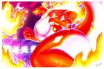  2021 3:2 anthro big_breasts breasts charizard claws female fires gigantamax_charizard gigantamax_pok&eacute;mon hi_res low-angle_view nintendo nipples pok&eacute;mon pok&eacute;mon_(species) red_body solo thescarletdragon1 video_games white_body 