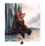  2020 4_toes anthro clothed clothing cloud feet felid feline female fully_clothed fur hair long_hair mammal nap nekojiima orange_body orange_fur orange_hair pawpads pds plant sitting sleeping snow toes traditional_media_(artwork) tree 