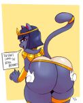  2021 angry anthro big_butt butt butt_grab clothed clothing crown curse_(lolotron6) disembodied_hand domestic_cat felid feline felis female hand_on_butt headgear headwear hi_res lewdpunch looking_at_viewer looking_back mammal rear_view red_eyes royalty thick_thighs tiara upskirt whiskers 