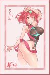  1girl absurdres arm_up armpits breasts character_name cropped_legs earrings highleg highleg_swimsuit highres jewelry large_breasts looking_at_viewer one-piece_swimsuit pyra_(pro_swimmer)_(xenoblade) pyra_(xenoblade) red_hair short_hair smile solo swimsuit tiara x-teal2 xenoblade_chronicles_(series) xenoblade_chronicles_2 yellow_eyes 