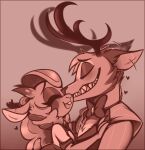  alastor_(hazbin_hotel) anthro blush bovid caprine cervid charlie_(vivzmind) claws clothed clothing duo esmeia eyes_closed fangs female fur hazbin_hotel horn interspecies love male male/female mammal open_mouth open_smile romantic_ambiance romantic_couple sheep smile teeth 