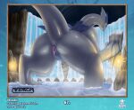 absurd_res against_wall beast_of_the_sea_pack butt female genitals hi_res legendary_pok&eacute;mon lugia macro nintendo pok&eacute;mon pok&eacute;mon_(species) presenting presenting_hindquarters presenting_pussy pussy solo veldazik video_games waterfall 