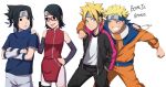  benteja black_eyes black_hair blonde_hair blue_eyes blue_hair boruto:_naruto_next_generations boruto:_naruto_the_movie glasses highres naruto naruto_(series) uchiha_sarada uchiha_sasuke uzumaki_boruto uzumaki_naruto whisker_markings whiskers 