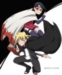  benteja black_eyes black_hair blonde_hair blue_eyes blue_hair boruto:_naruto_next_generations glasses highres naruto naruto_(series) uchiha_sarada uzumaki_boruto whisker_markings whiskers 