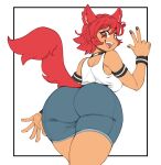  animal_humanoid big_butt breasts butt female hair hi_res humanoid officialmossy red_eyes red_hair simple_background solo white_background 