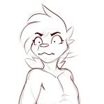  2017 anthro black_and_white breasts bust_portrait cheek_tuft conditional_dnp eyebrows eyelashes facial_tuft featureless_breasts female flat_chested fur hair kae_esrial line_art looking_at_viewer mammal monochrome motion_lines nude portrait qualzar reaction_image shocked short_hair simple_background solo tarunah tuft white_background 