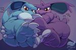  anthro big_ears blue_body blush breasts butt butt_grab claws duo ears_down featureless_breasts feet female foot_focus hand_on_butt hi_res horn jammerhighwind legs_together lying male nidorina nidorino nintendo on_side pivoted_ears pok&eacute;mon pok&eacute;mon_(species) purple_body red_eyes romantic_couple simple_background slightly_chubby tailwag toes video_games watermark 