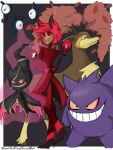  alastor_(hazbin_hotel) ambiguous_gender anthro banette black_hair cervid clothed clothing crossover demon drawmeaponynamedbob gengar group hair hazbin_hotel holding_object horn humanoid male mammal multicolored_hair nintendo open_mouth open_smile pok&eacute;mon pok&eacute;mon_(species) purple_body red_eyes red_hair simple_background smile two_tone_hair unown_(pok&eacute;mon) video_games 