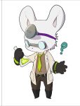  ? anthro anthrofied beaker belt boots brown_clothing chibi clothing coat evil_genius evil_genius_2 eyewear footwear fur glasses gloves handwear headgear hi_res holding_object lab_coat laboratory_equipment laboratory_glassware&lrm; lagomorph leporid long_ears male mammal mouthless necktie rabbit ripy scientific_instrument scientist scientist_(evil_genius) simple_background solo topwear white_background white_body white_fur 