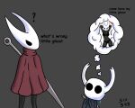  ? absurd_res anthro bodily_fluids bra breasts clothing daydream dialogue duo female hi_res hollow_knight hornet_(hollow_knight) humor imagination lingerie male male/female non-mammal_breasts panties protagonist_(hollow_knight) seductive signature six343 sweat team_cherry text thought_bubble underwear video_games weapon 