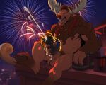  2021 3_fingers abs animal_genitalia animal_penis anthro antlers badcoyote ball_tuft balls barrel biceps big_penis blizzard_entertainment bodily_fluids bovid bovine brown_body brown_fur chest_fur cum cum_drip cum_string cumshot dripping ejaculation equine_penis erection eyes_closed fingers fireworks fur genital_fluids genitals hi_res highmountain_tauren holding_penis holidays hooves horn male mammal masturbation medial_ring messy musclegut muscular muscular_anthro muscular_male new_year night_sky nipples nude open_mouth orgasm orgasm_face pecs penis pubes quads sitting sky solo star tauren teeth tongue triceps tuft vein veiny_penis video_games warcraft 