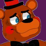  2018 alternate_version_at_source animatronic anthro black_nose blue_eyes bodily_fluids bow_tie brown_body brown_ears close-up clothing eyelashes five_nights_at_freddy&#039;s five_nights_at_freddy&#039;s_2 hat headgear headwear icon looking_aside looking_away low_res machine male mammal multicolored_ears nervous nervous_smile nervous_sweat portrait purple_background robot rosy_cheeks round_ears short_ears simple_background smile snazzamazing solo sweat thumbnail top_hat toy_freddy_(fnaf) two_tone_ears ursid video_games 