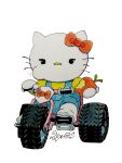  anthro apple domestic_cat felid feline felis female food fruit hello_kitty_(character) hello_kitty_(series) hi_res mammal plant ribbons sanrio solo taragraphika tricycle 