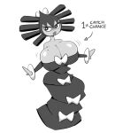  beauty_mark big_breasts breasts cleavage clothed clothing english_text female gothitelle hi_res humanoid lips looking_at_viewer monochrome nintendo pok&eacute;mon pok&eacute;mon_(species) solo squidapple text thick_lips video_games 