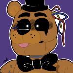  1_ear 2018 alternate_version_at_source animatronic anthro black_nose black_sclera blep bow_tie close-up clothing dilated_pupils five_nights_at_freddy&#039;s five_nights_at_freddy&#039;s_2 glowing glowing_eyes hat headgear headwear icon looking_away low_res machine male mammal multicolored_ears o_o pink_tongue portrait purple_background robot round_ears short_ears simple_background snazzamazing solo tongue tongue_out top_hat torn_arm torn_face two_tone_ears ursid video_games white_eyes wide_eyed wire withered withered_golden_freddy_(fnaf) yellow_body yellow_ears 