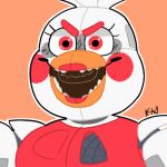  &gt;:d 2018 alternate_version_at_source animatronic anthro avian beak big_beak bird breasts chicken close-up eyebrows eyelashes female five_nights_at_freddy&#039;s freddy_fazbear&#039;s_pizzeria_simulator funtime_chica_(fnaf) galliform gallus_(genus) hair icon lipstick looking_away low_res machine makeup multicolored_body open_mouth orange_background orange_beak phasianid pink_body pink_eyebrows pink_eyes pink_lipstick portrait robot rosy_cheeks sharp_teeth short_hair simple_background smile snazzamazing solo teeth video_games white_body white_hair wire 