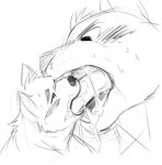  2021 anthro black_and_white blush bodily_fluids canid canine digital_drawing_(artwork) digital_media_(artwork) drooling duo extreme_french_kiss french_kissing fur greyscale hair kissing long_tongue male male/male mammal merdekyle7 monochrome open_mouth saliva simple_background size_difference sketch smaller_male tongue tongue_out 