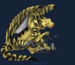  ball black_stripes blue_eyes canid canine canis canis_major digitigrade dragon fur hi_res mammal multicolored_body stripes tlan tlan_atolm wolf wolfywetfurr_(artist) yelow_belly 